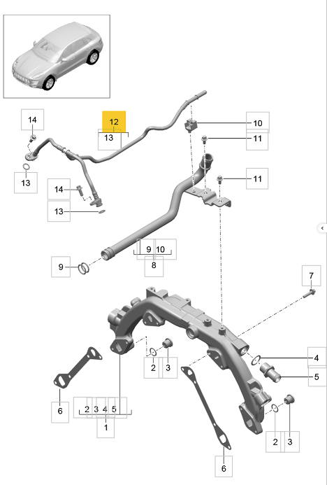 Porsche Macan/Cayenne/Panamera Coolant Vent Line P/N: 94610602661
