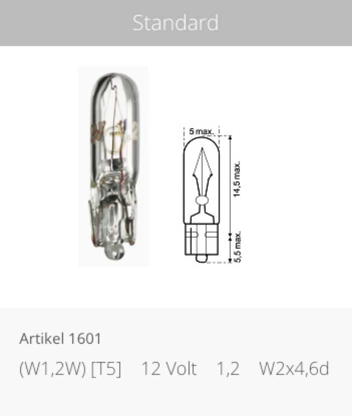 JAHN TAIL LAMP BULB 12V/1.2W P/N 1601