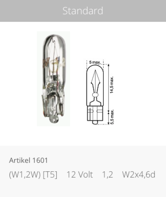 JAHN TAIL LAMP BULB 12V/1.2W P/N 1601