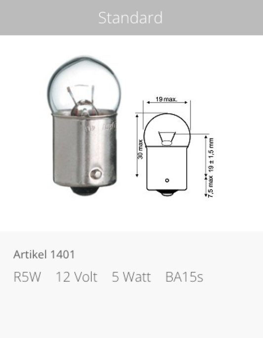 JAHN TAIL LIGHT BULB 12V/5W SET OF 10 P/N 1401