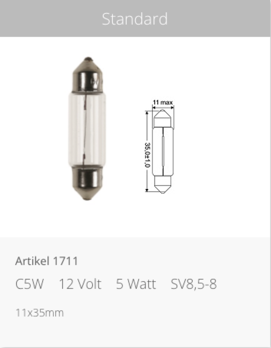 JAHN FESTOON GLOBE 12V/5W P/N 1711