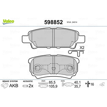 VALEO REAR BRAKE PADS SUITS CHRYSLER/JEEP/DODGE/MITSUBISHI
